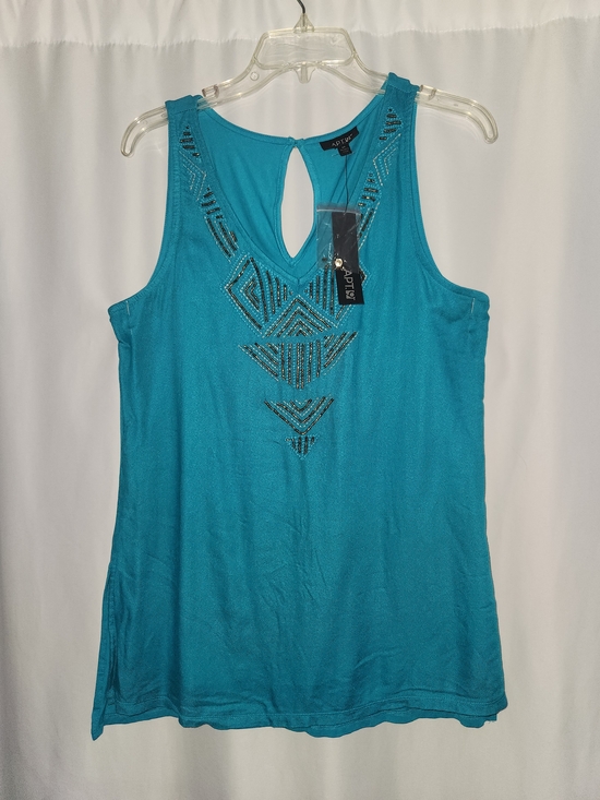 Apt. 9 Tops - Apt. 9 Teal Sleeveless Tank with Beaded Geometric Neckline Size M #festive #fun